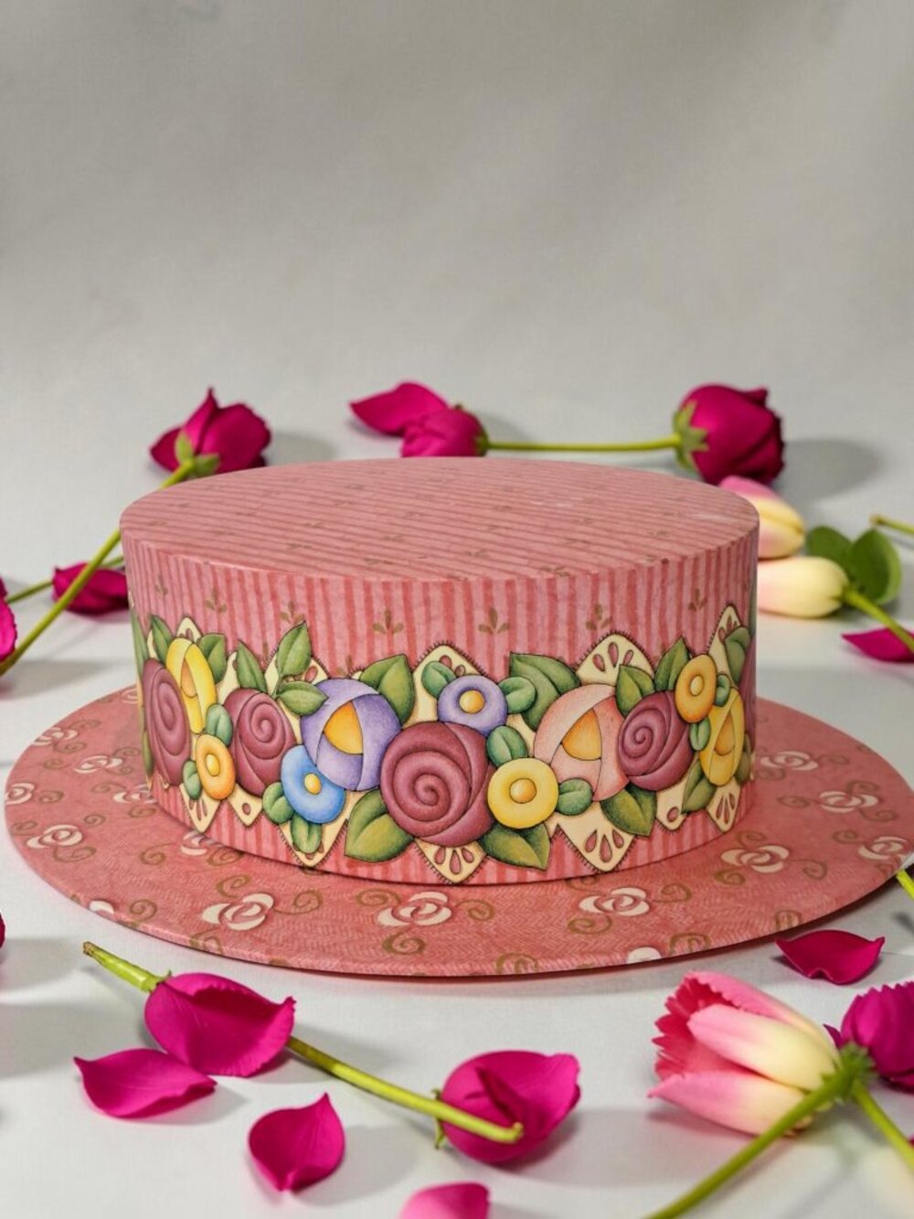 Mary Engelbreit Large Pink Floral Hat-Shaped Cardboard Storage Box with Lid